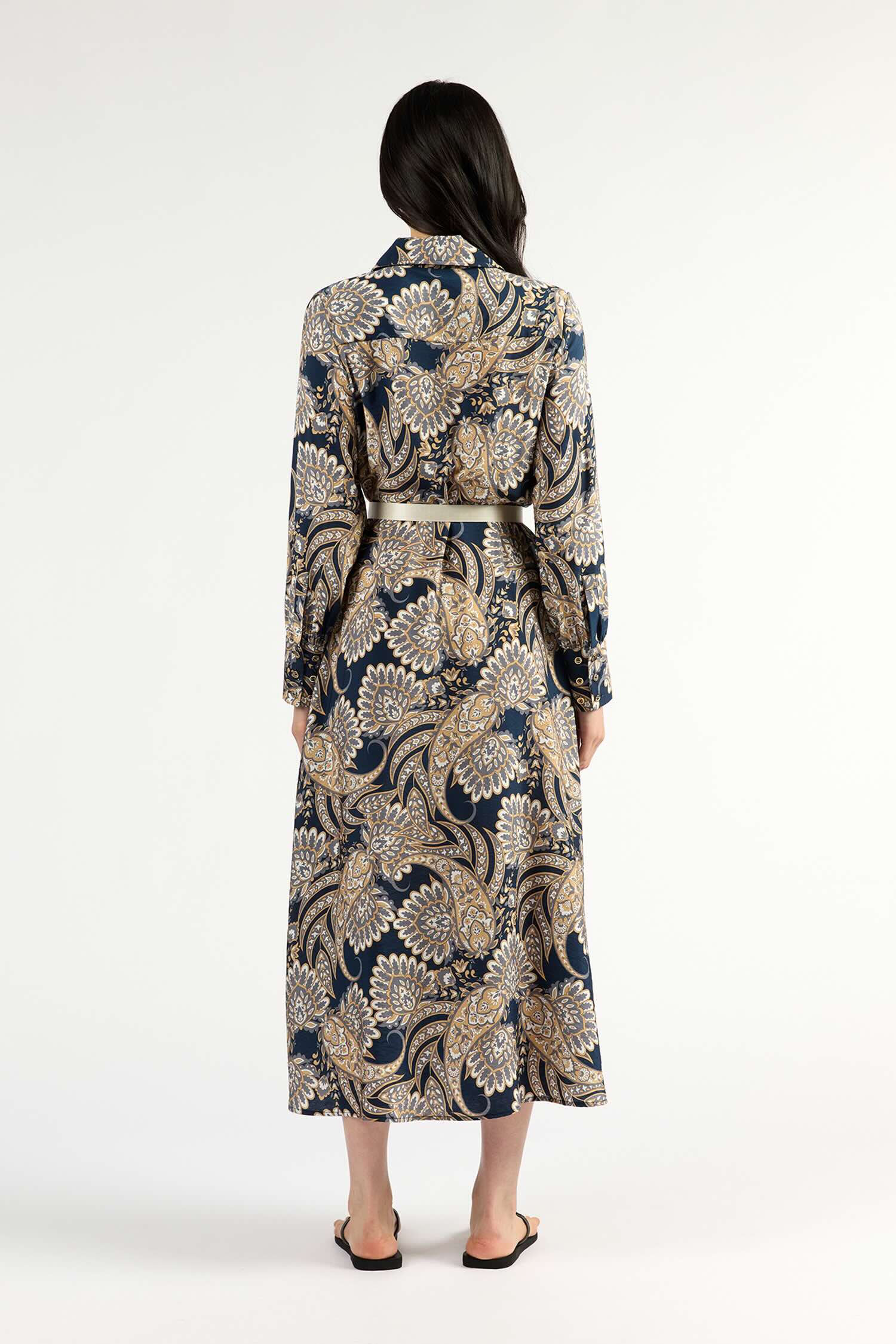 Mala Long Sleeve Dress in Navy Paisley