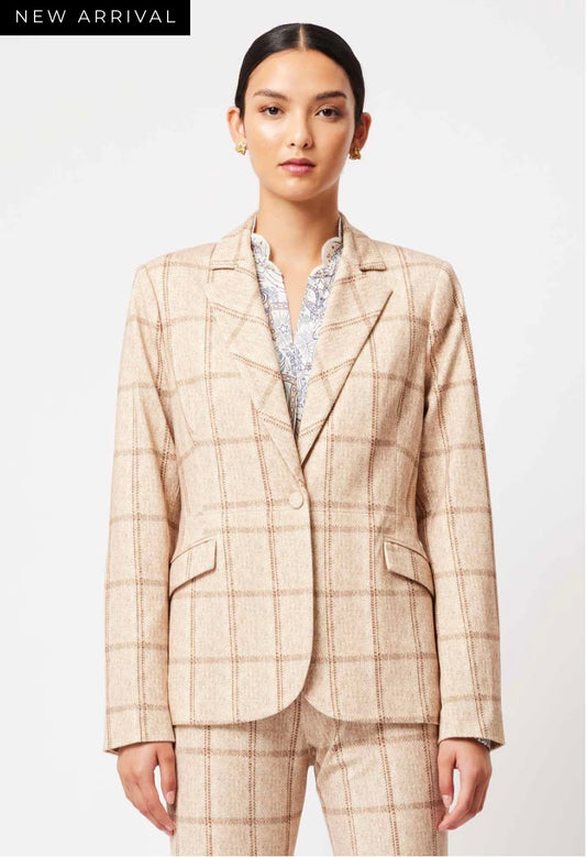 Once Was Venus Ponte Blazer in Oatmeal Check