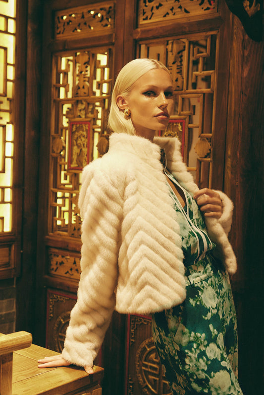 Once Was Altair Faux Fur Jacket in Porcelain