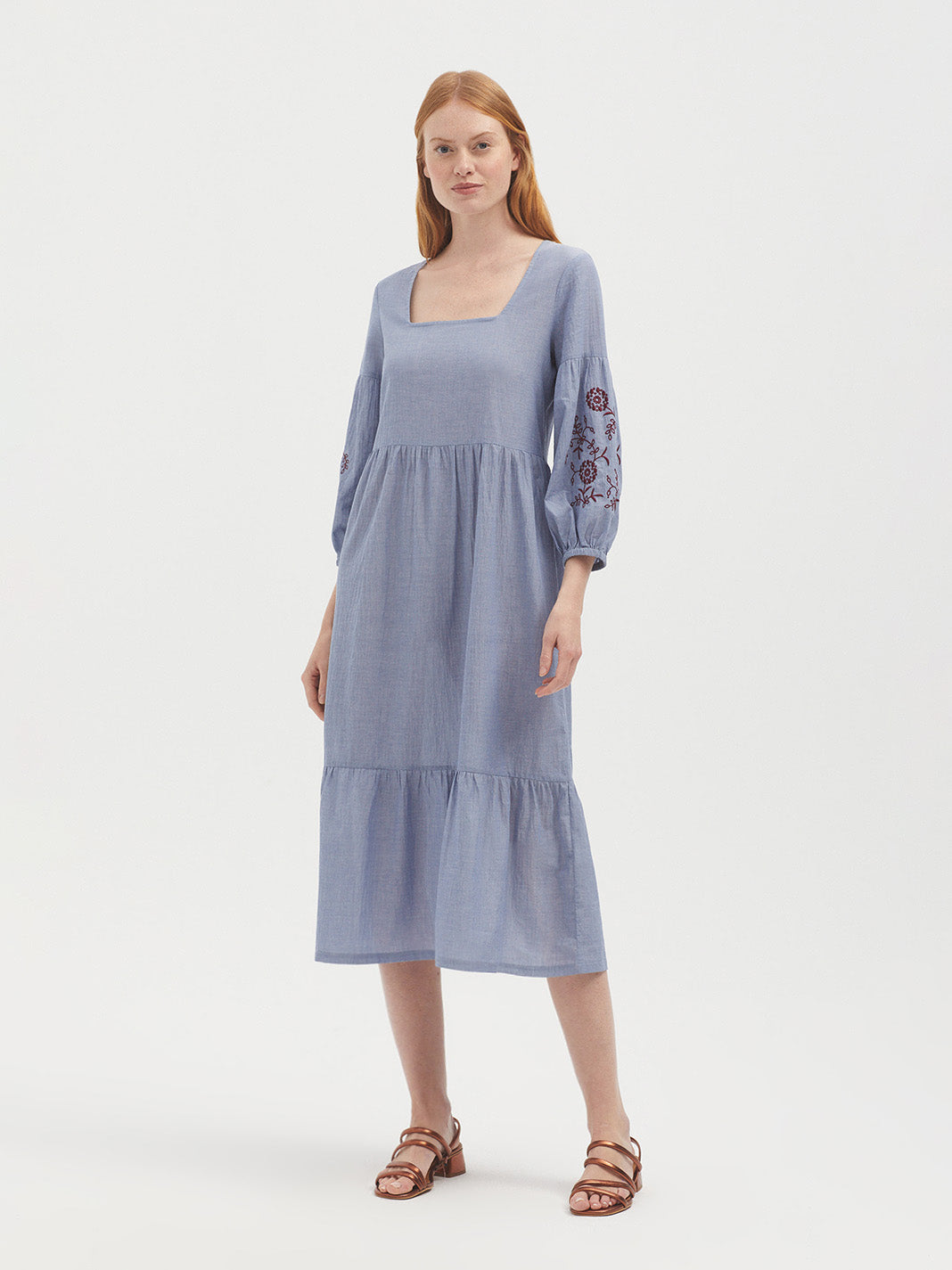 Embroidered Chambray Dress