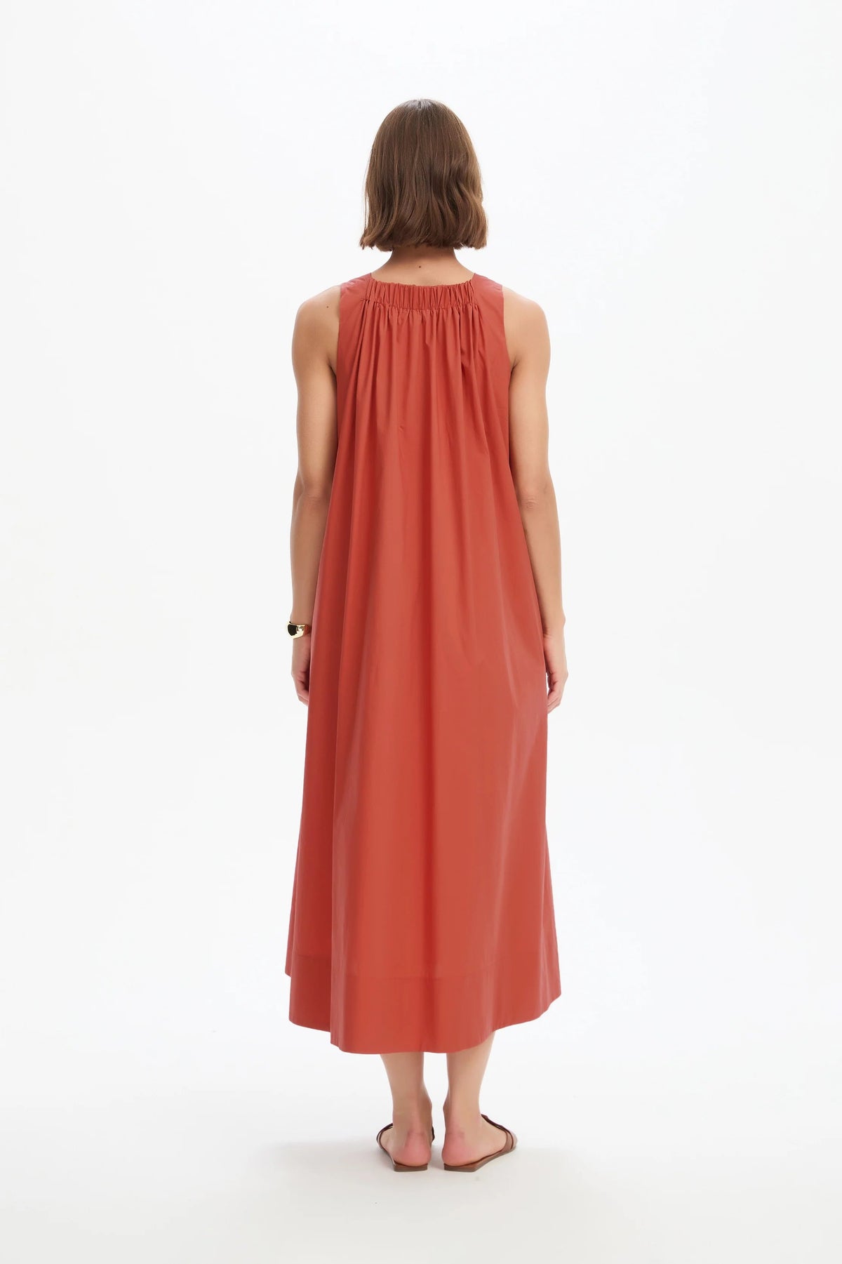 Elastic Detail A-Line Dress - Clay Red