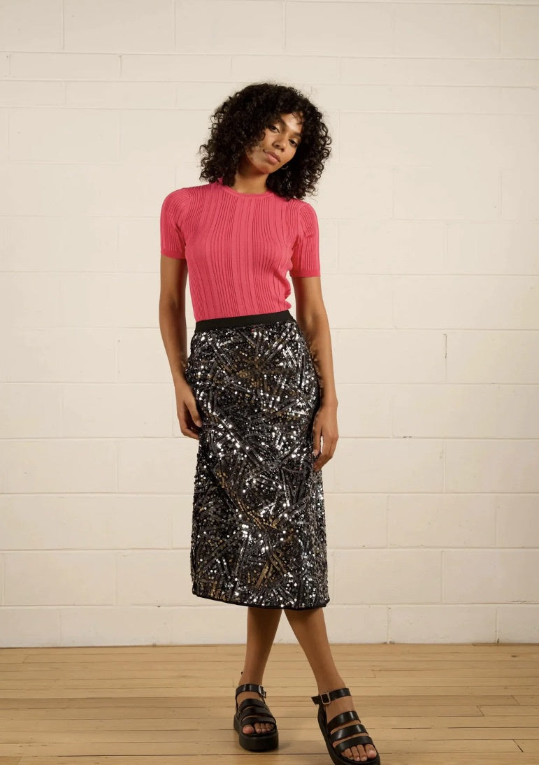 Alexis Short Sleeve Knit Top-Pink