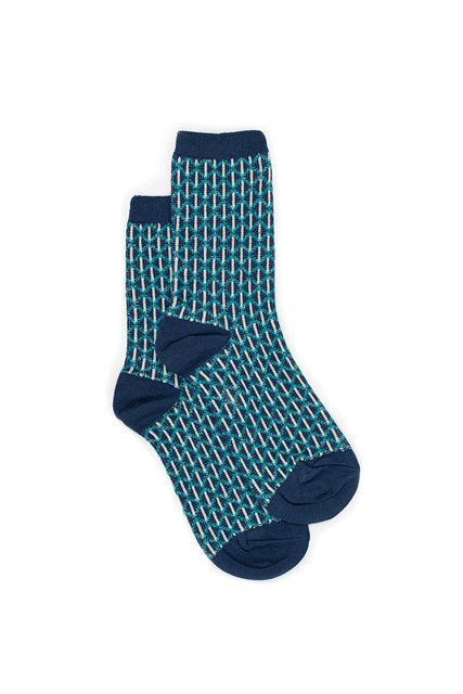 Lurex Diamond Sock - Navy