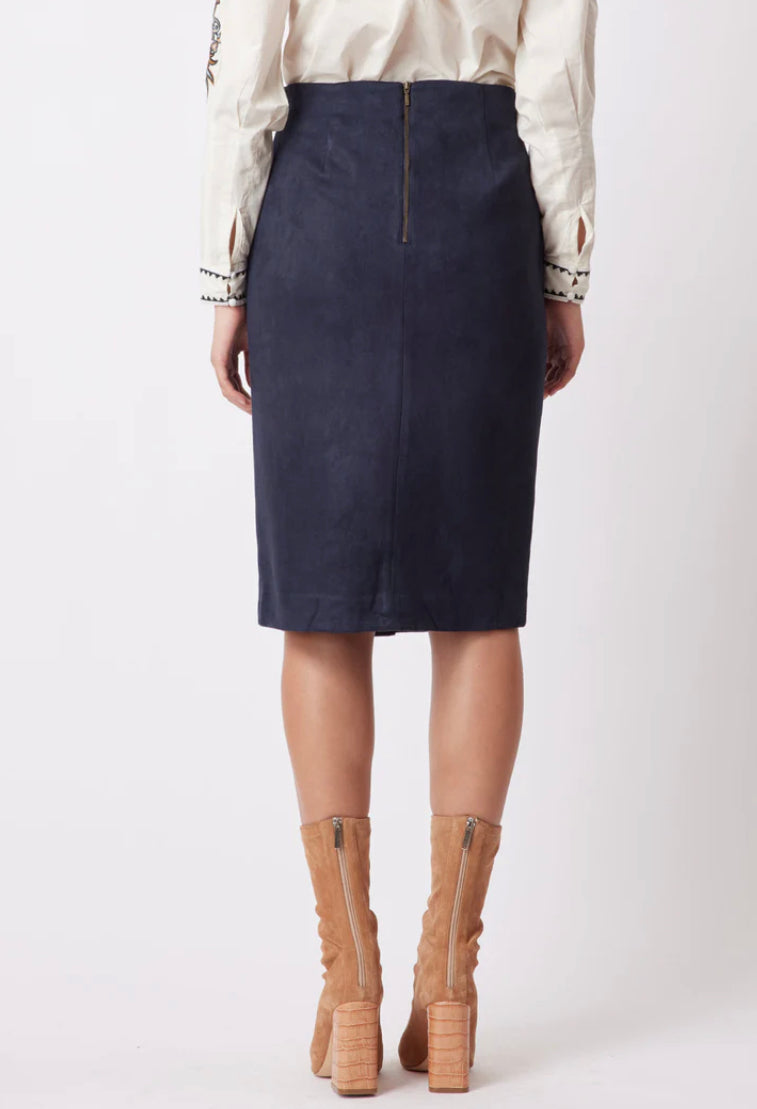 Once Was Eddie Faux Suede Skirt in Navy/Husk