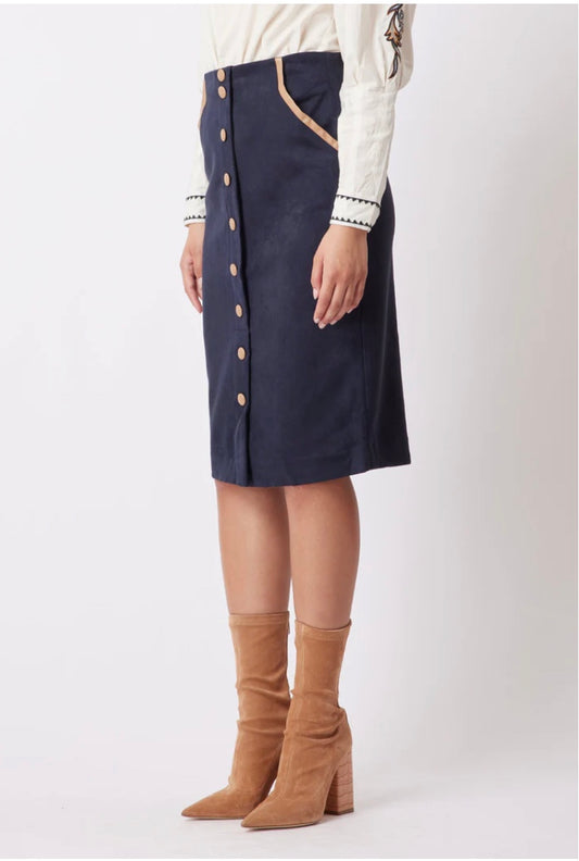 Once Was Eddie Faux Suede Skirt in Navy/Husk