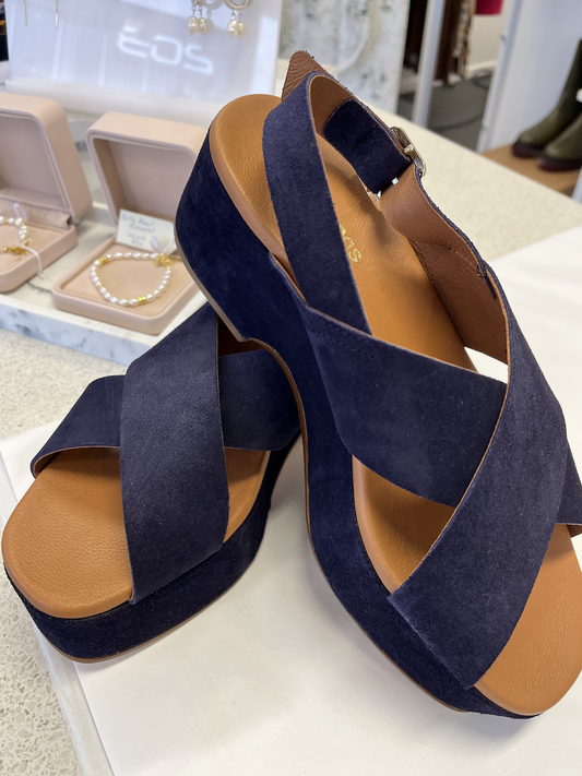 Nice Things Leather Platform Sandal - Navy